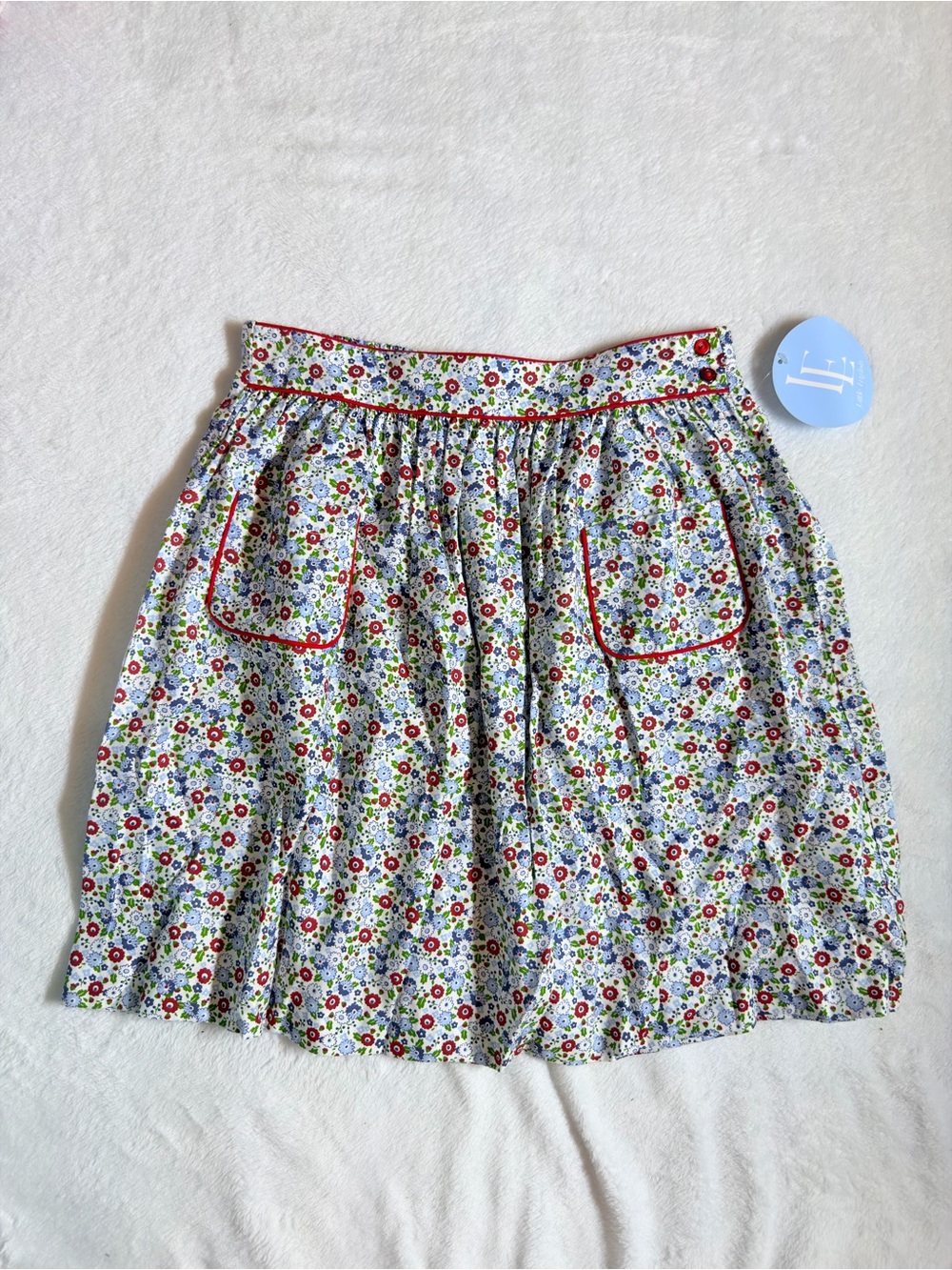 NWT Little English blue ditsy floral and skirt with red trim pockets size 14